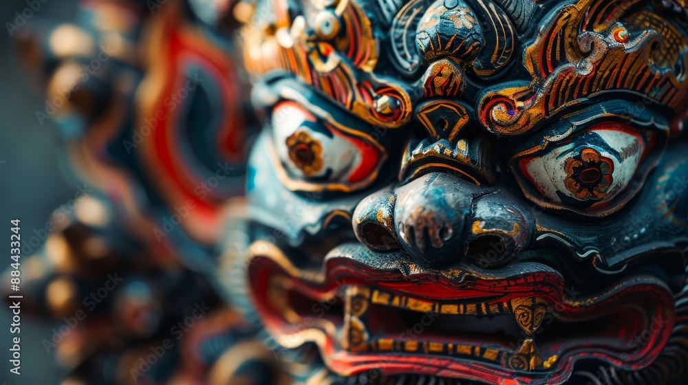 Naklejka premium Close Up of a Colorful Dragon Mask in Thailand