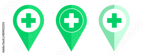pharmacy map pin green cross location pointer icon drug store sign pharma pinpoint clinic vector