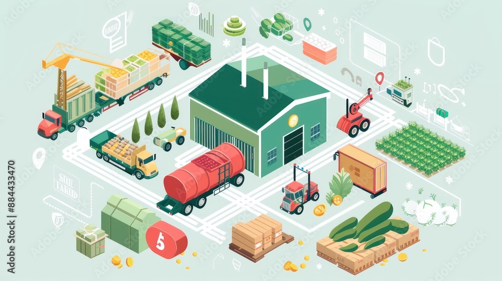 Fototapeta premium Food logistics supply chain from farm to table illustrated.