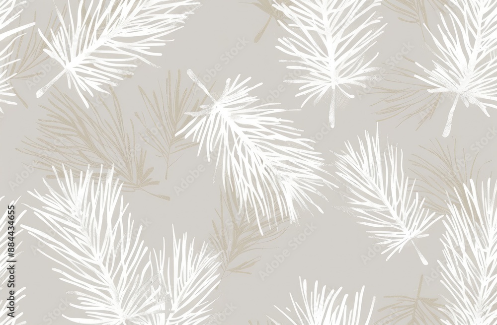 Seamless Pattern of White and Beige Palm Leaves on Grey Background Seamless Pattern of White and Beige Palm Leaves on Grey Background