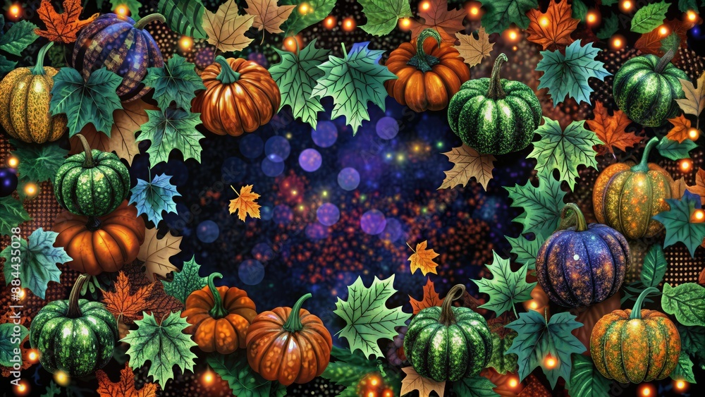 Vibrant garden with pumpkins and flowers. Vibrant garden with pumpkins and flowers.