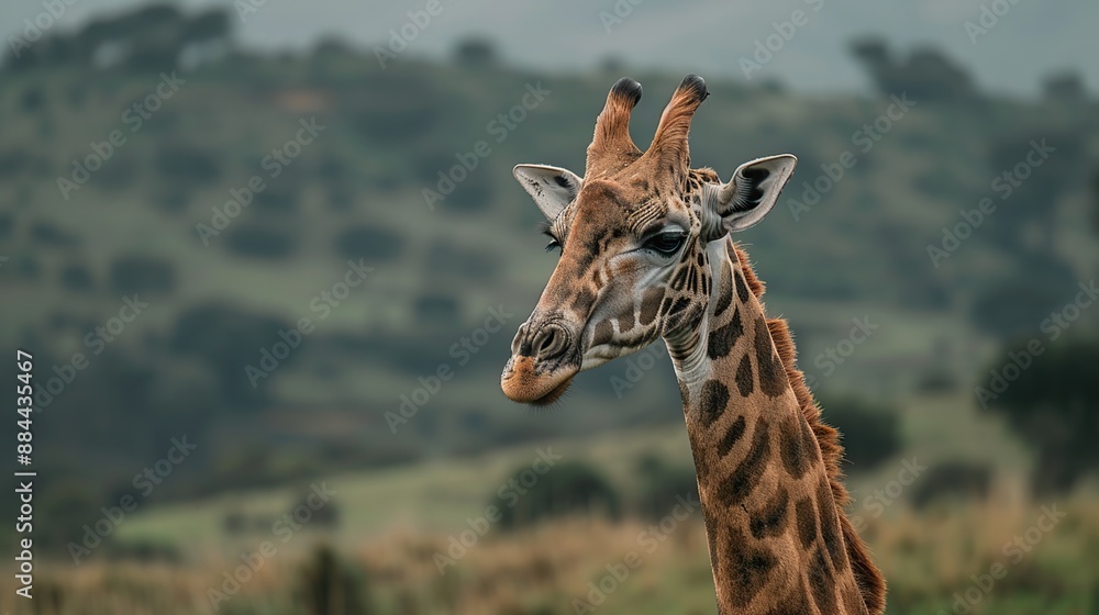 Fototapeta premium Giraffe Portrait in a Savanna Setting