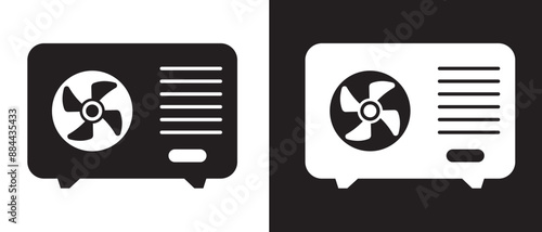 AC vector icon, Heat pump icon, AC outdoor unit symbol, silhouette. Heat pump vector ,silhouette  isolated on white background.  Air conditioner logo, icon, cooling icon. Vector illustration.
