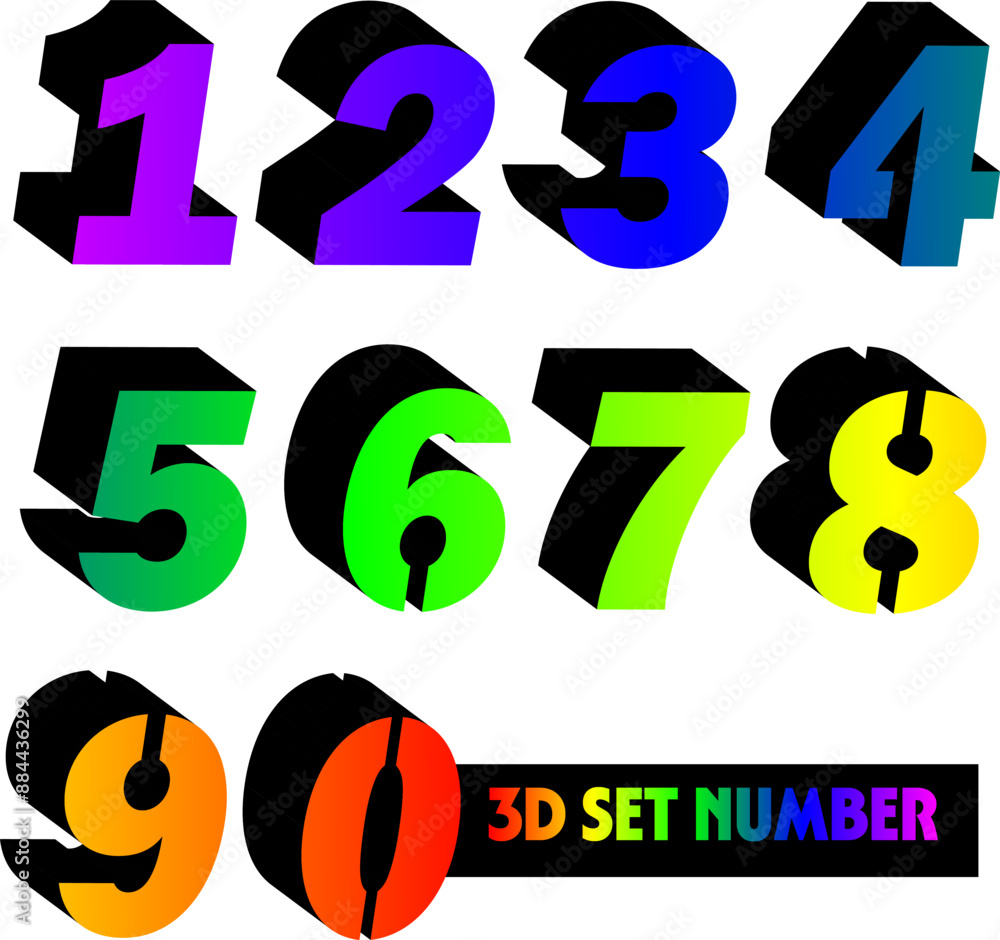 Gradient 3d numbers. Symbol set. Vector illustration Gradient 3d numbers. Symbol set. Vector illustration