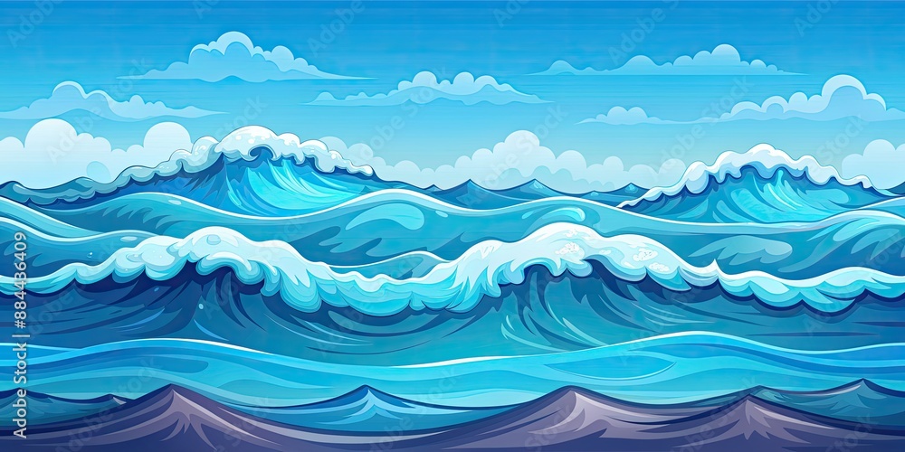 Waves crashing on the shore with a blue sky. Waves crashing on the shore with a blue sky.