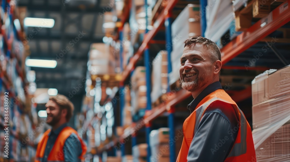 Logistics team working together in a busy warehouse. Logistics team working together in a busy warehouse.