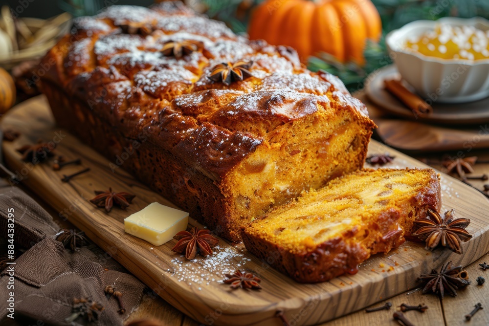 Sliced Pumpkin Bread With Star Anise and Butter Sliced Pumpkin Bread With Star Anise and Butter