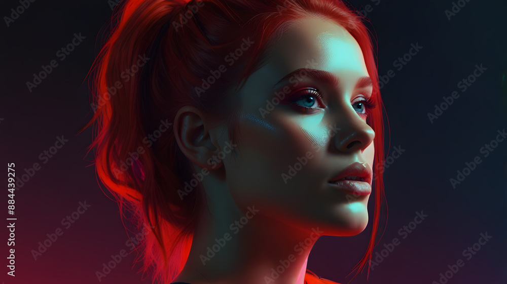 Fototapeta premium Illustration portrait of a woman with neon colors