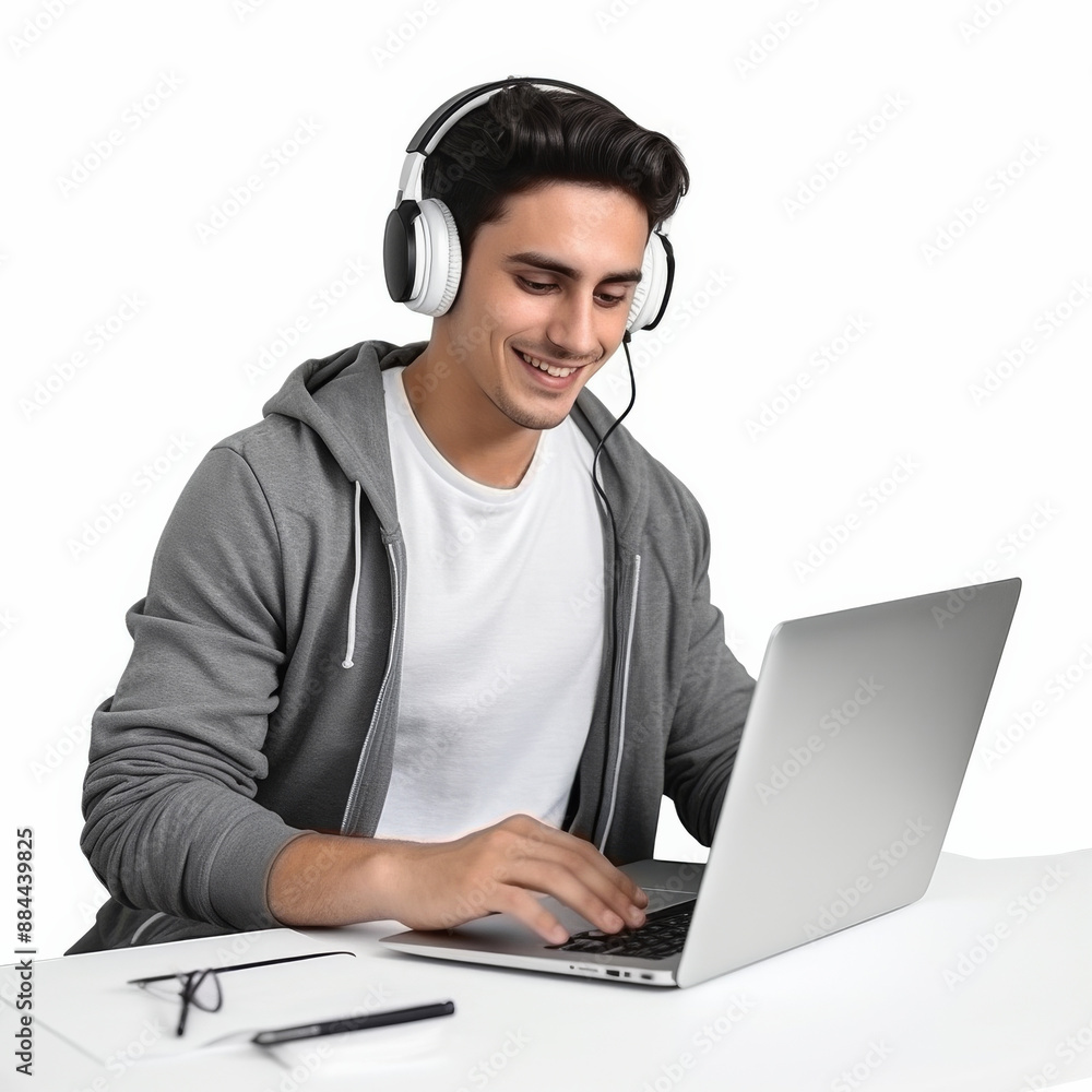 Full Body Photo of Handsome Caucasian Guy Working on Laptop Full Body Photo of Handsome Caucasian Guy Working on Laptop