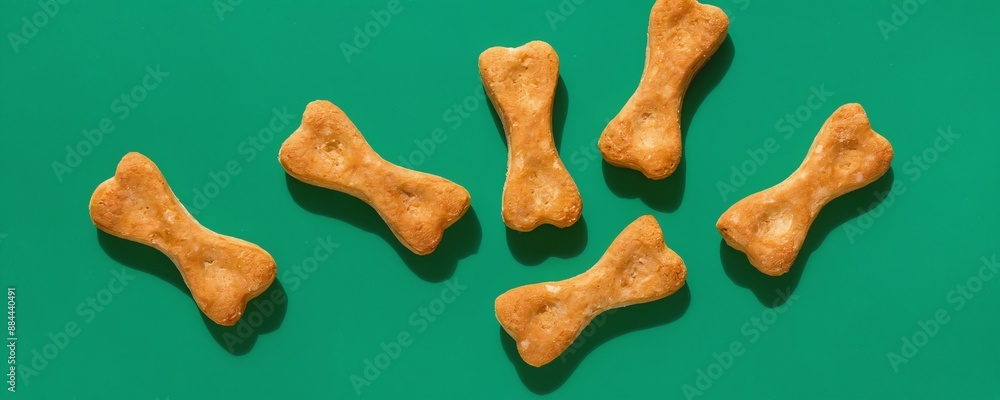 Dog bone treats scattered on green background Dog bone treats scattered on green background