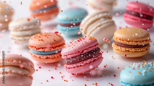 Colorful macarons with sprinkles - generative ai
