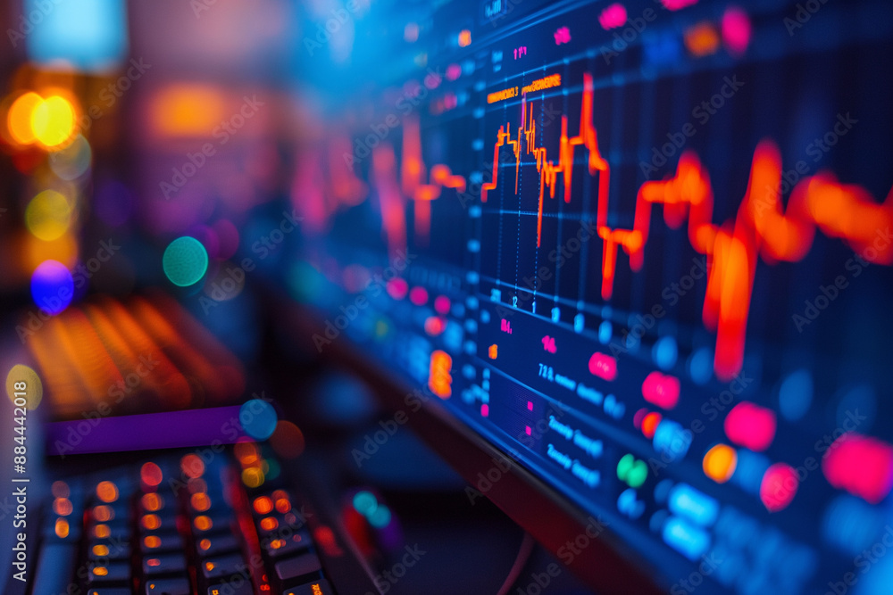 Naklejka premium Dynamic Stock Market Data Display on Computer Monitor