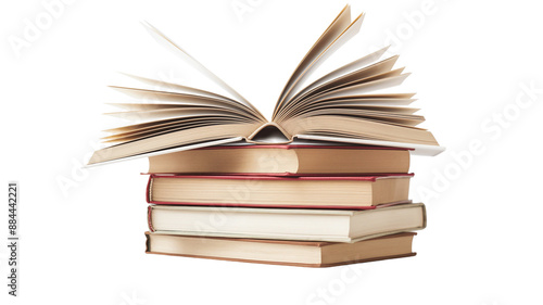 Stack of books with an open book on top
