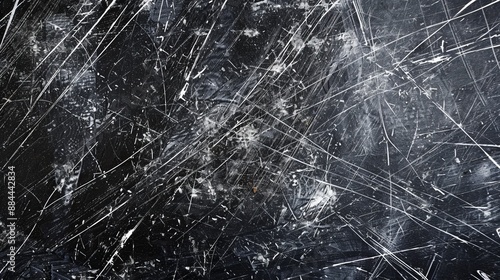 A dark metallic surface covered in chaotic white marks and scratches, creating an abstract representation of tumult and harsh conditions, symbolizing resilience.