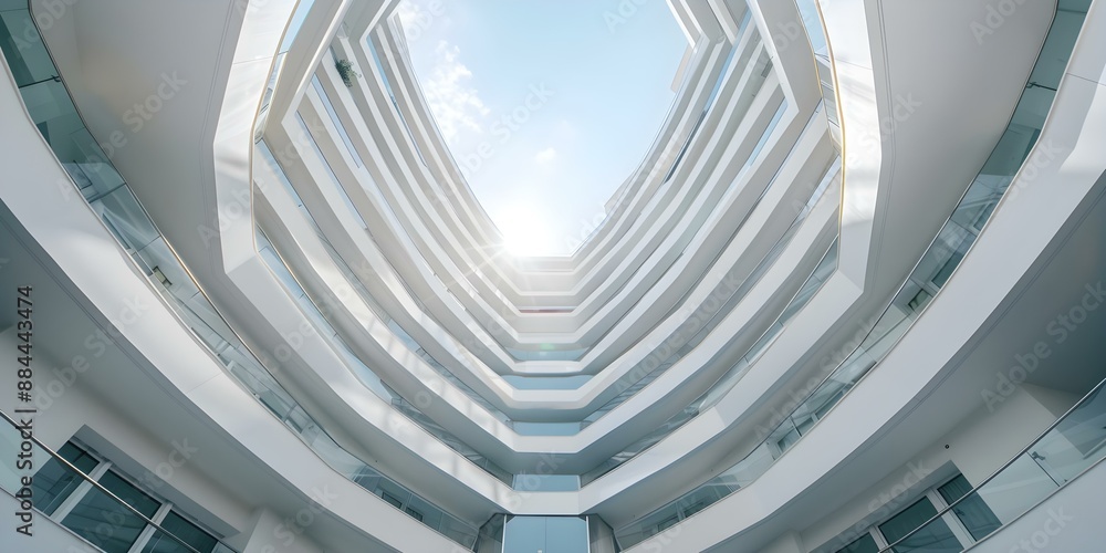 Fototapeta premium Modern office building with elliptical balconies glass roof spacious urban design. Concept Architecture, Modern Buildings, Office Design, Urban Development, Glass Structures