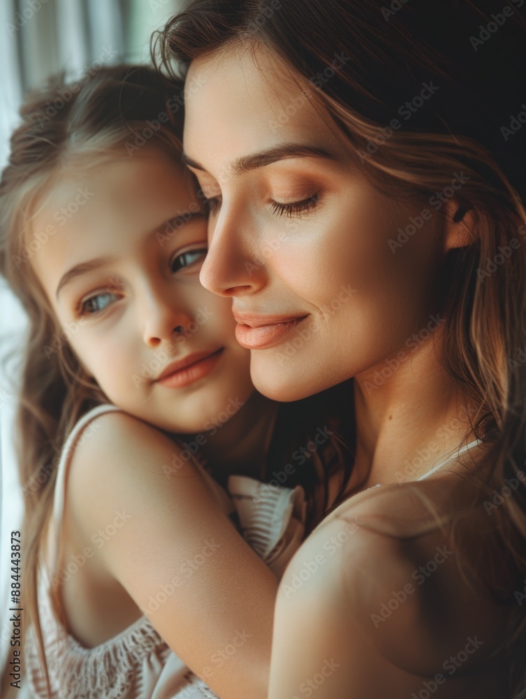 A motherly figure cradling a small child in her arms, conveying warmth and protection A motherly figure cradling a small child in her arms, conveying warmth and protection