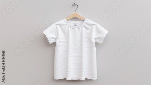 High-Resolution Studio Shot of a White Smooth Kid's T-Shirt on a Hanger for Fashion Mockup Purposes