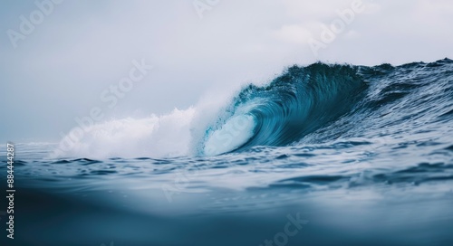 Powerful Ocean Wave Crashing in the Deep Blue