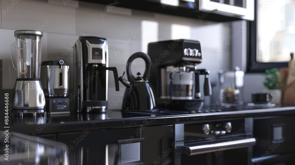Sleek modern kitchen appliances in use
