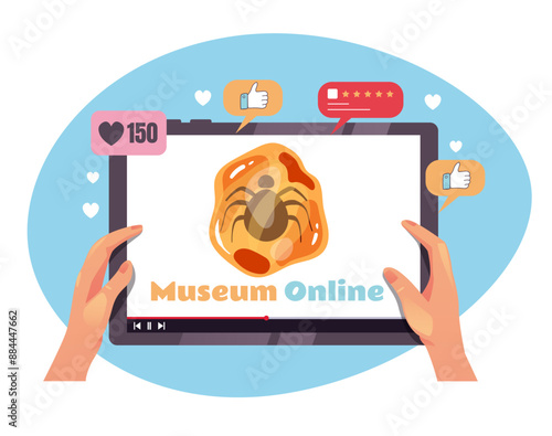 Online internet museum gallery technology concept. Vector graphic design illustration