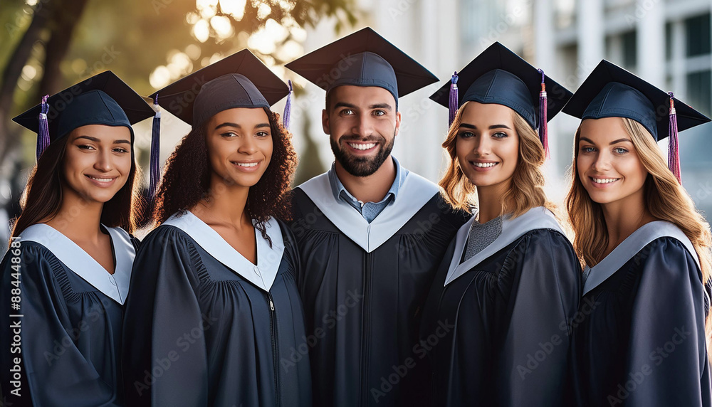 Group of students in graduation cap. Generative AI Group of students in graduation cap. Generative AI