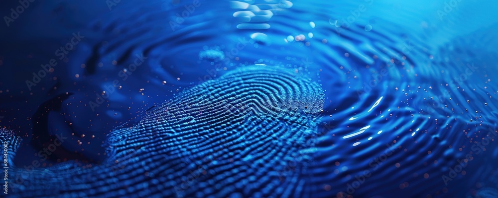 A blue fingerprint concept under a blue puddle A blue fingerprint concept under a blue puddle
