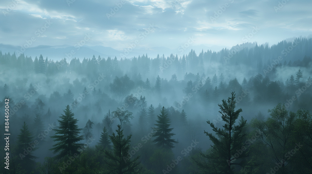 Mist over the forest with dark cloud weather Generative Ai image Mist over the forest with dark cloud weather Generative Ai image