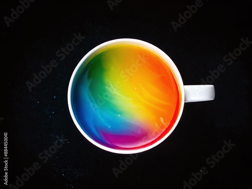 Wallpaper Mural White mug filled with rainbow liquid on black surface Torontodigital.ca