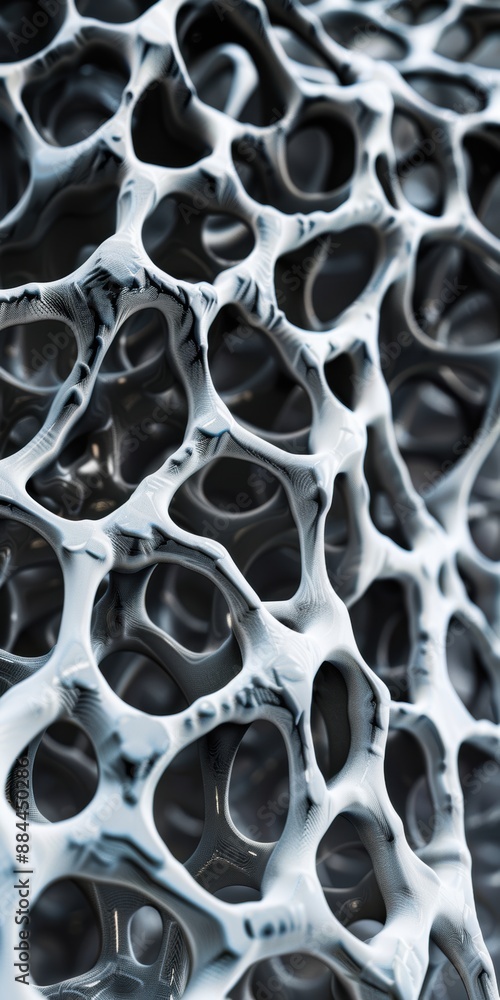 Close-up of intricate metallic porous structure with reflective surfaces.
Close-up of intricate metallic porous structure with reflective surfaces.