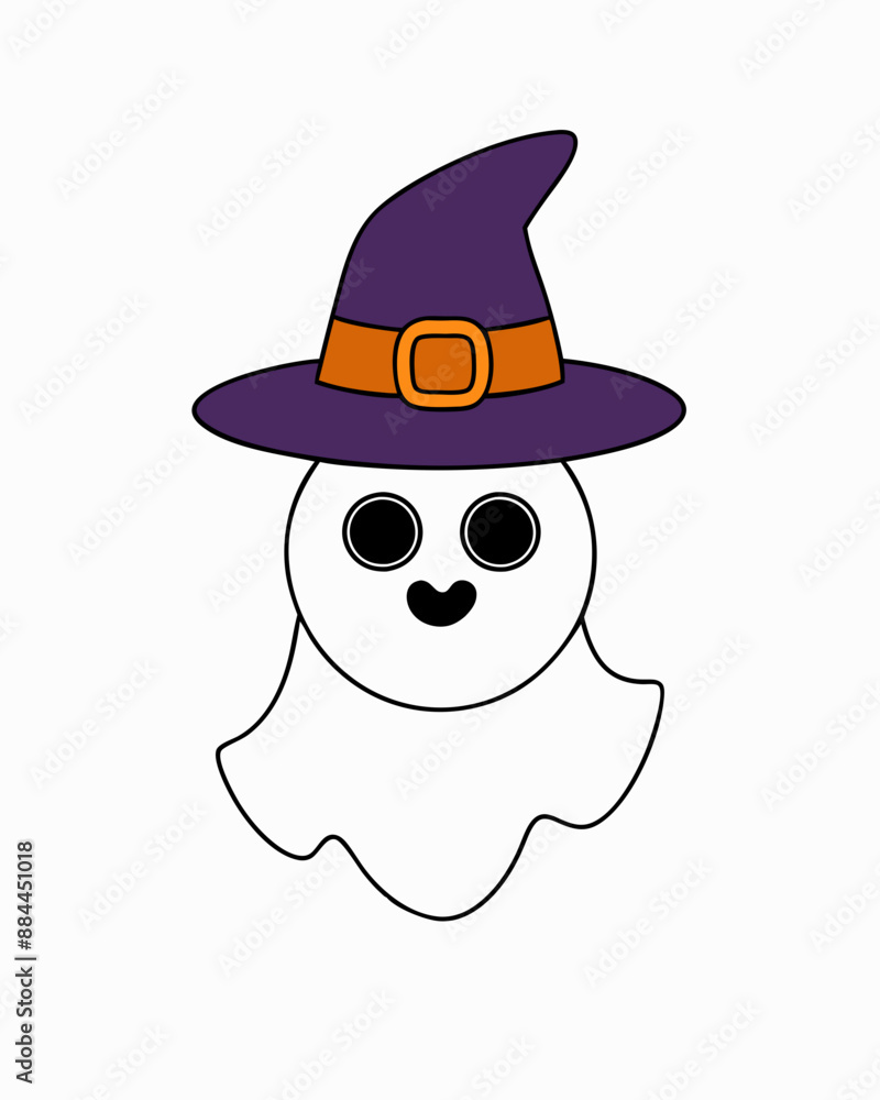 Halloween ghost with Halloween Hat vector icon illustration Halloween ghost with Halloween Hat vector icon illustration