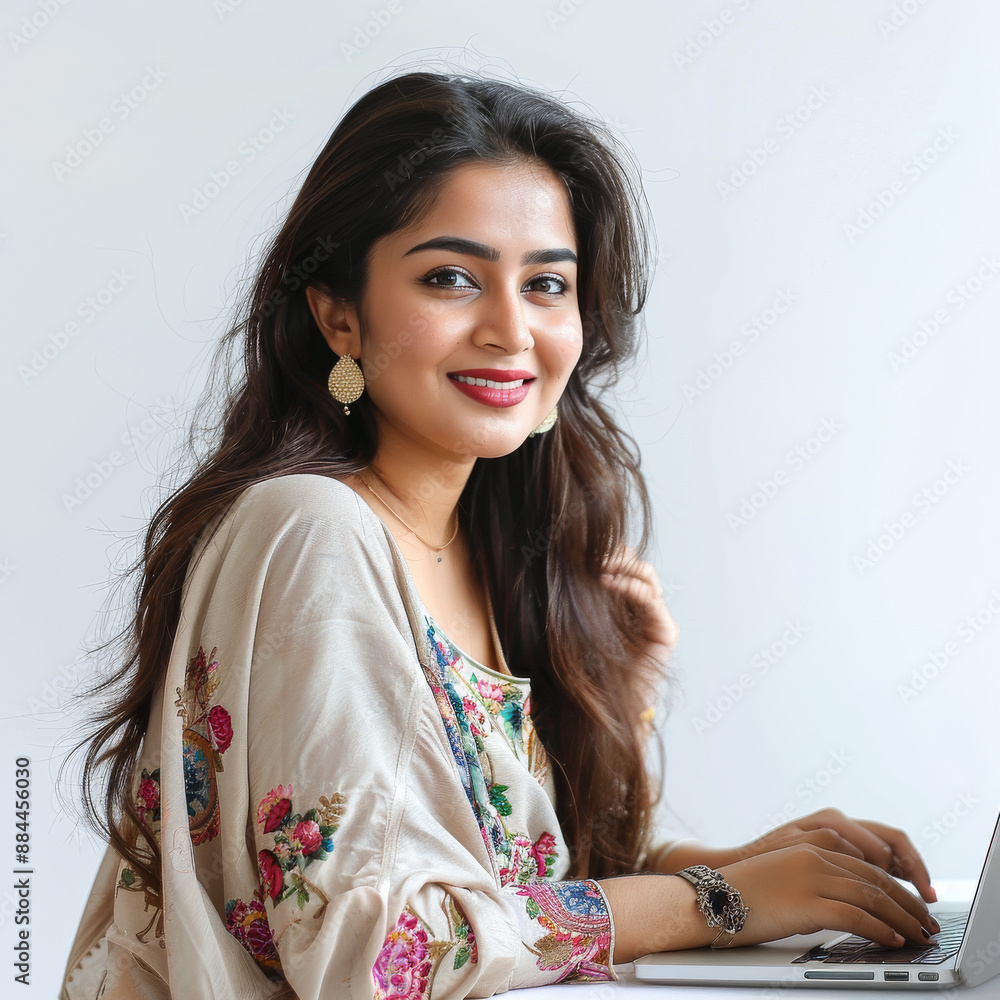 Stylish Supermodel woman in wearing a Causain top Working on Laptop
Stylish Supermodel woman in wearing a Causain top Working on Laptop