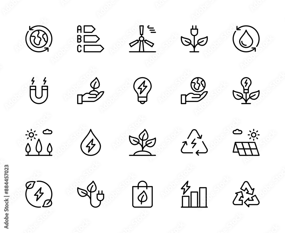 Energy saving vector linear icons set. Contains such energy saving icons as energy efficiency, green energy, energy costs and more. Energy saving vector linear icons set. Contains such energy saving icons as energy efficiency, green energy, energy costs and more.