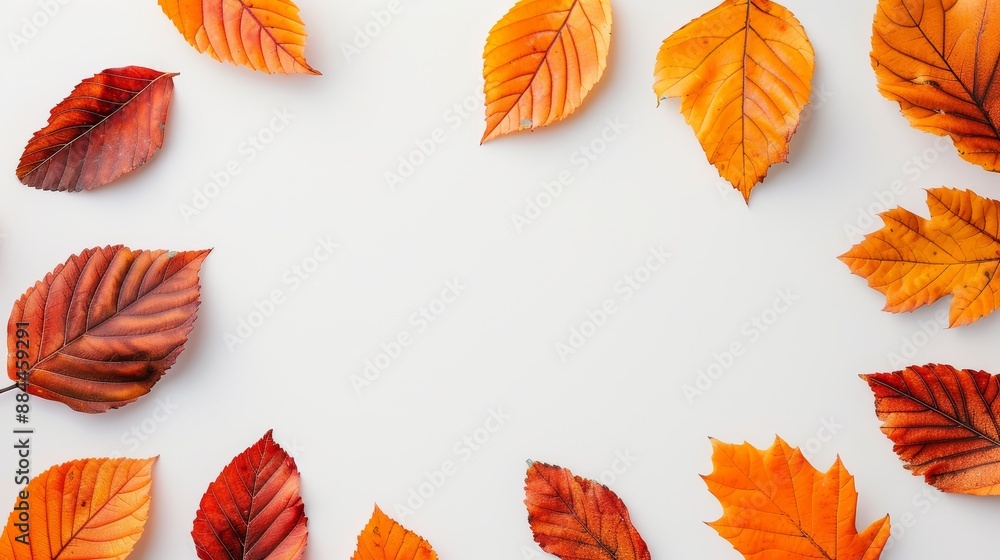 Vibrant autumn leaves framing a white background, detailed textures and vivid colors, high resolution, isolated image, focus cover all object, deep dept of field Vibrant autumn leaves framing a white background, detailed textures and vivid colors, high resolution, isolated image, focus cover all object, deep dept of field