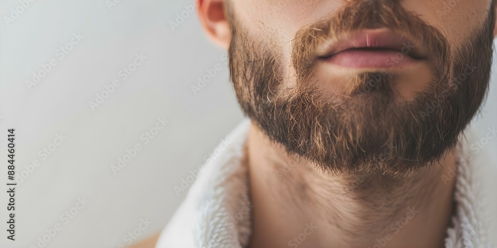Fototapeta premium Attractive man grooming face after shave Banner background design. Concept Grooming Routine, Handsome Man, After Shave Care, Male Beauty, Banner Design