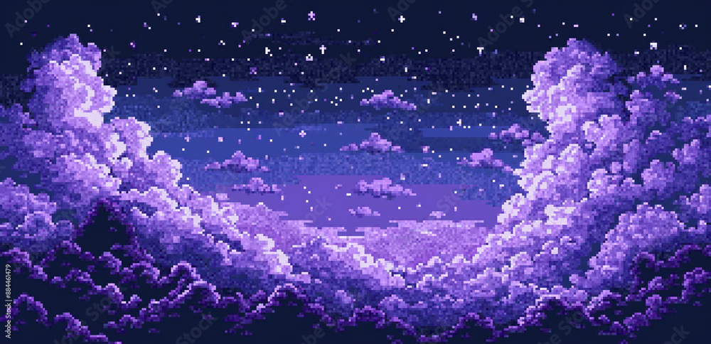 8bits pixel art of a purple night sky with clouds Stock Illustration ...