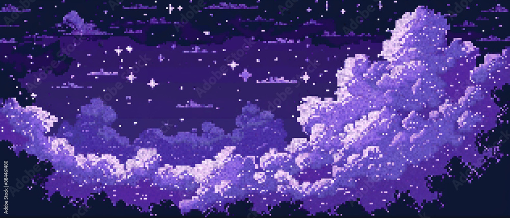 8bits pixel art of a purple night sky with clouds Stock Illustration ...
