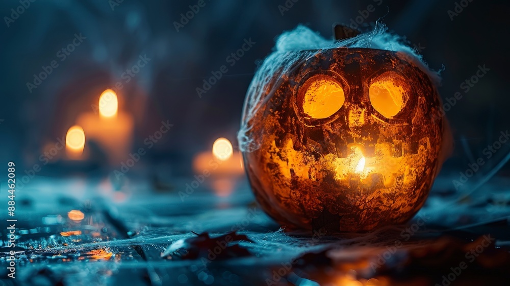 Glowing Jack-O-Lantern with Spooky Atmosphere. Glowing Jack-O-Lantern with Spooky Atmosphere.
