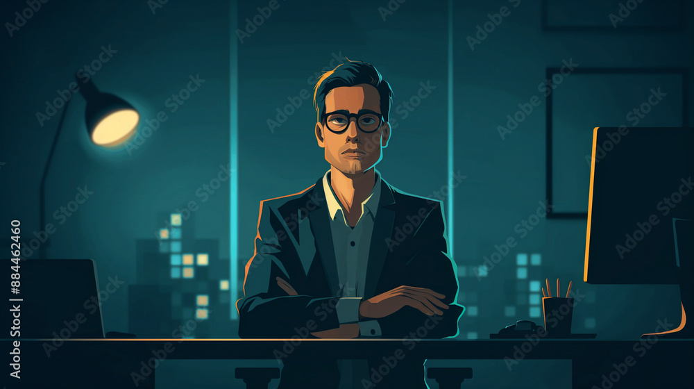 Illustration of a person working in office Illustration of a person working in office