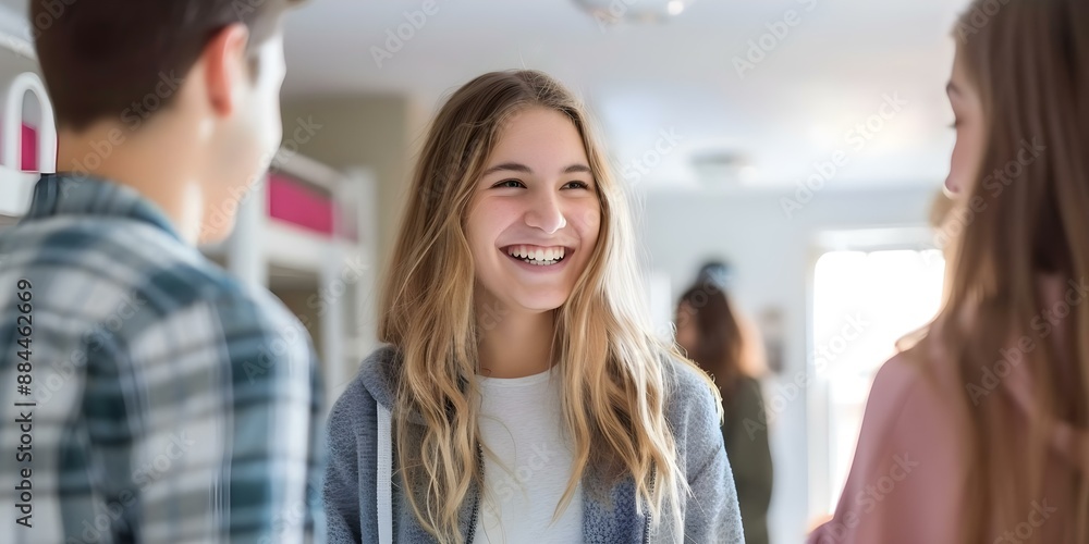 College students socializing happily in dormitory creating memories in university campus. Concept University Life, College Memories, Dormitory Fun, Socializing, Campus Happiness College students socializing happily in dormitory creating memories in university campus. Concept University Life, College Memories, Dormitory Fun, Socializing, Campus Happiness