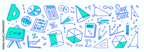 Set of traveling mathematics doodle essentials vector illustration