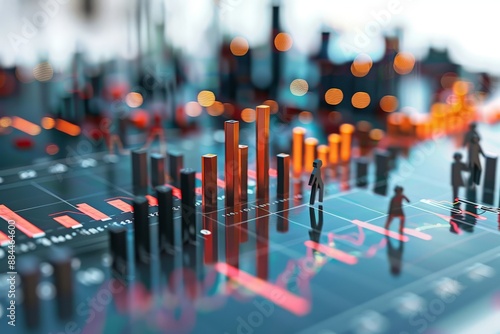 3d Illustration of Data Analysis, stock market, finance, capital investment with people trading on the stock exchange background