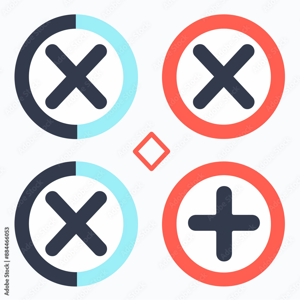 Four different colored X's are shown in a square. The X's are red, blue, white, and black Four different colored X's are shown in a square. The X's are red, blue, white, and black