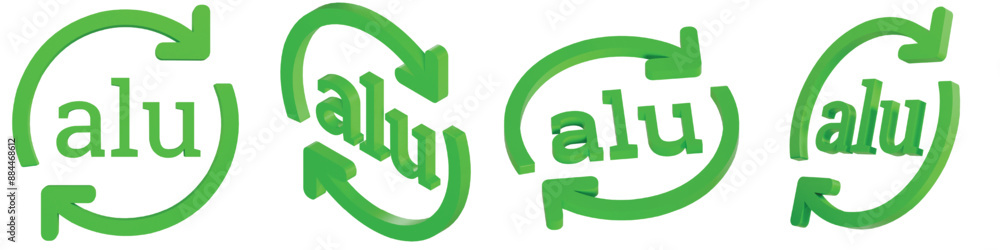 Isolated Green Aluminium Recycling Symbol with Different Angles View Isolated Green Aluminium Recycling Symbol with Different Angles View