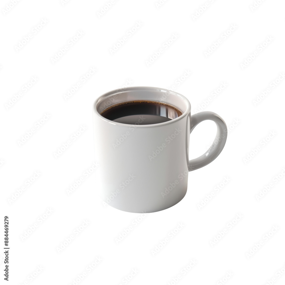 A white ceramic mug filled with black coffee. The mug is simple in design and placed against a plain background A white ceramic mug filled with black coffee. The mug is simple in design and placed against a plain background