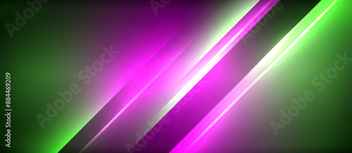 Neon dynamic diagonal light rays background. Techno digital geometric concept design for wallpaper, banner, presentation, background