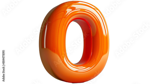 Canvas Print Glossy orange 3D number zero with reflective surface illustration on a transparent background, perfect for creative design purposes