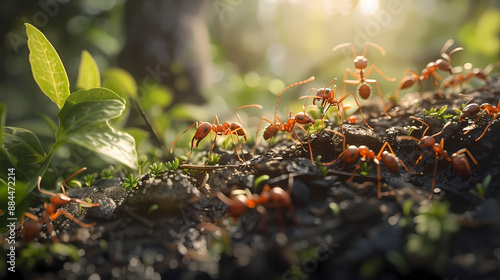Ants Collaborating on Forest Floor