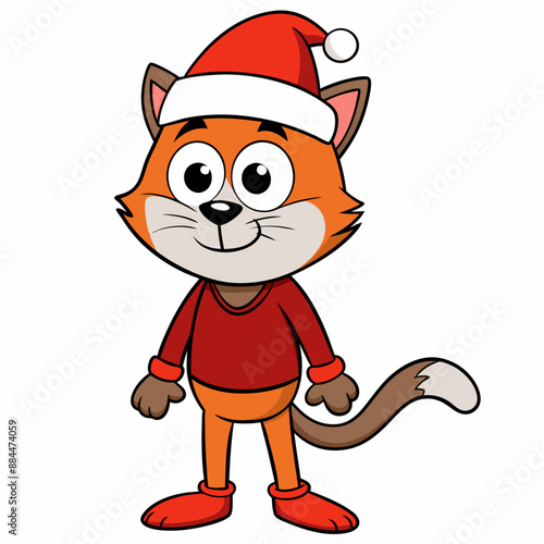 funny cat wear christmas cap full body show