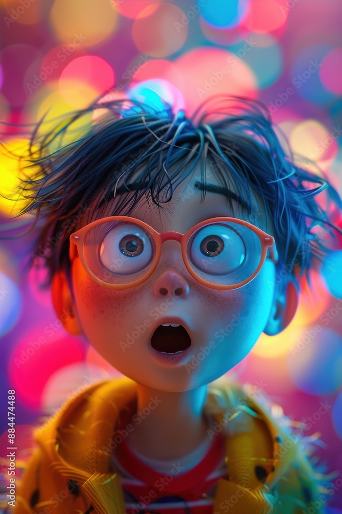 Obraz premium Animated Boy's Wide-Eyed Surprise During Virtual Training