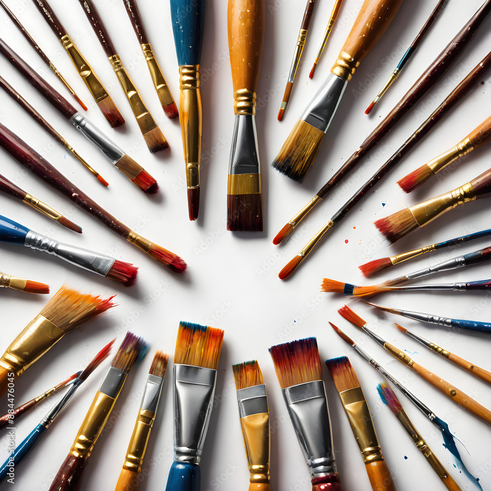 Fototapeta premium A set of artist paint brushes on a white background